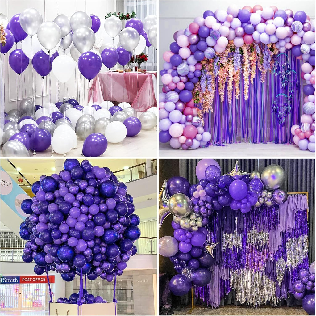 RUBFAC 129-Piece White & Purple Balloon Set - Perfect for Garland & Arch Decorations | Various Sizes 5-18 Inches