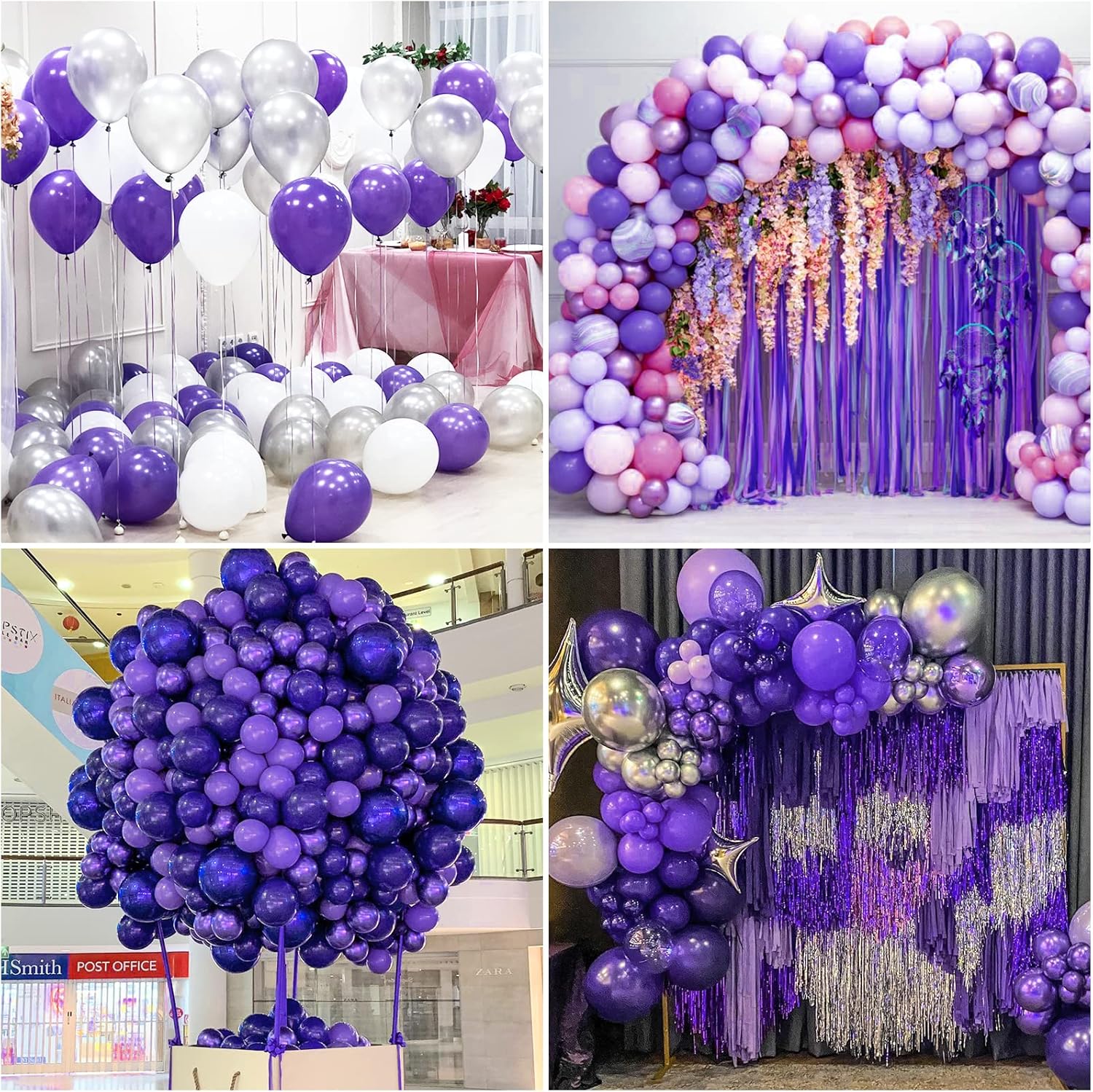 RUBFAC 129-Piece White & Purple Balloon Set - Perfect for Garland & Arch Decorations | Various Sizes 5-18 Inches