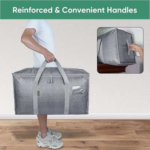BALEINE Oversized Moving Bags - Heavy-Duty Storage Totes with Reinforced Handles | Winter Grey, 2-Pack