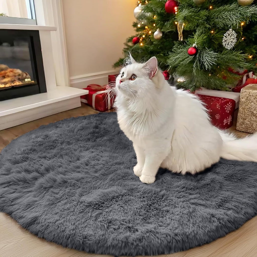 OLANLY Grey Round Area Rug - Soft, Fluffy, Machine Washable 3 ft Circle Carpet for Bedroom & Living Room