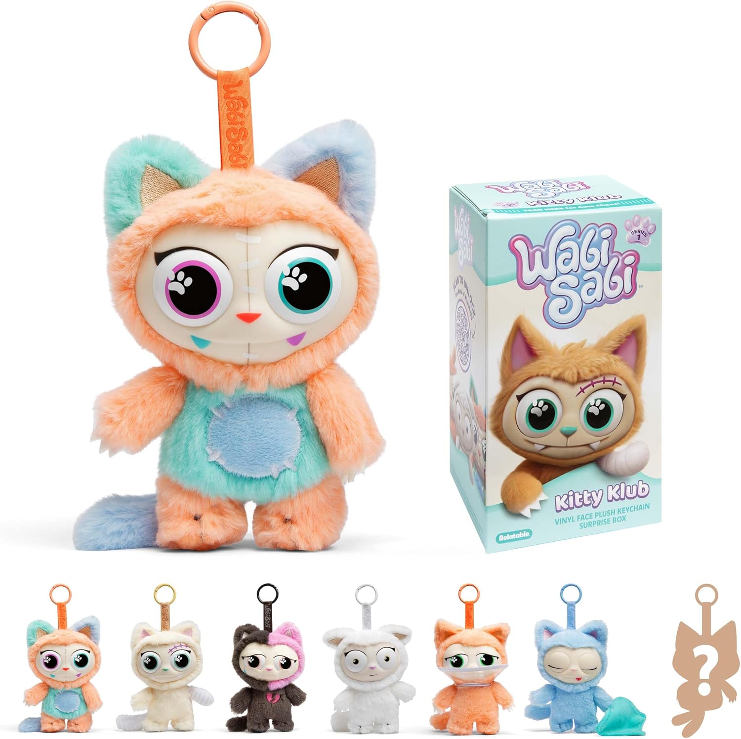 Relatable WabiSabi Kitty Club Blind Box - Soft Collectible Plush Keychain Figures for Kids & Teens