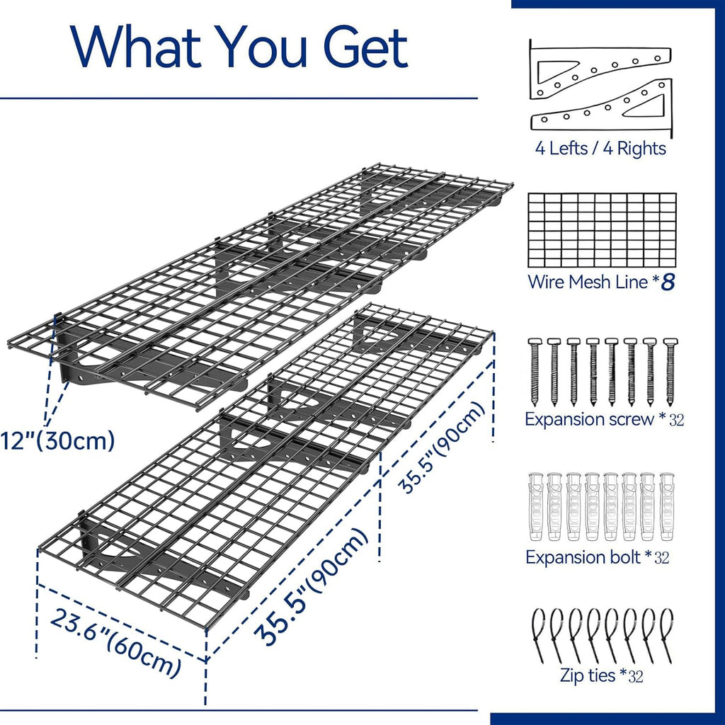 Sturdy 2-Pack Garage Wall Shelving | Heavy Duty Storage Rack for 1200 LBS | Black 70.86" x 23.6"
