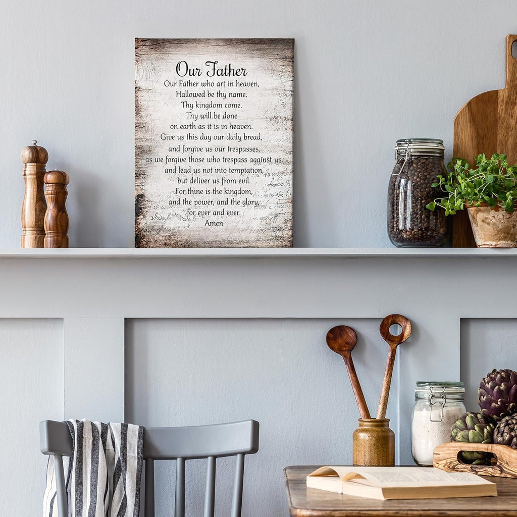 PHAMTE Our Father Prayer Wall Decor - Inspirational Christian Art Print | Framed Canvas (11x14)