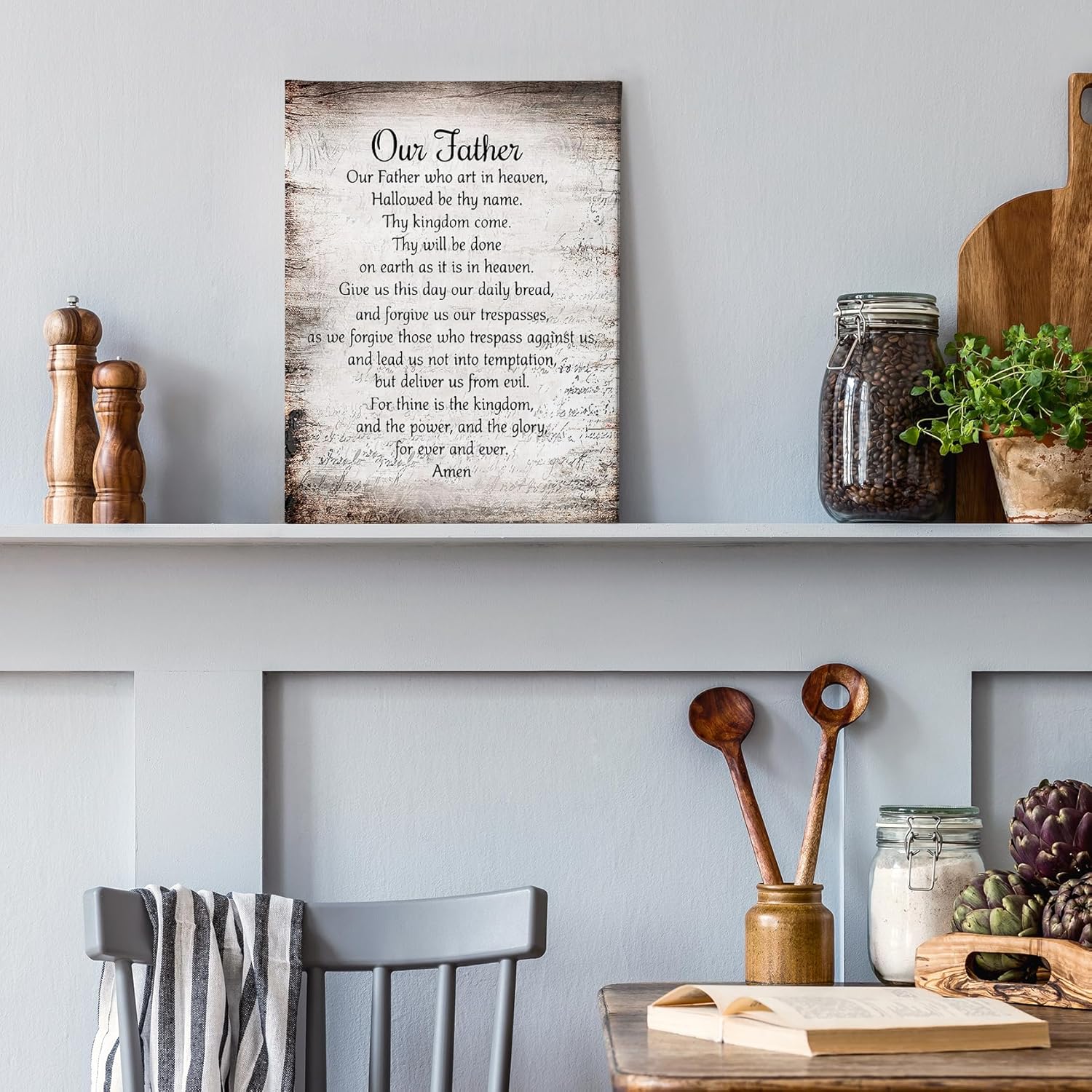 PHAMTE Our Father Prayer Wall Decor - Inspirational Christian Art Print | Framed Canvas (11x14)