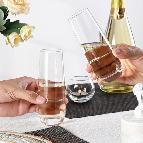 FrutPunch Champagne Glasses, Stemless Champagne Flutes Set of 2, 8OZ Champagne Flutes, Crystal Glasses, Cocktail Glass Set, Perfect for Weddings,Anniversaries, Family Gatherings (2)