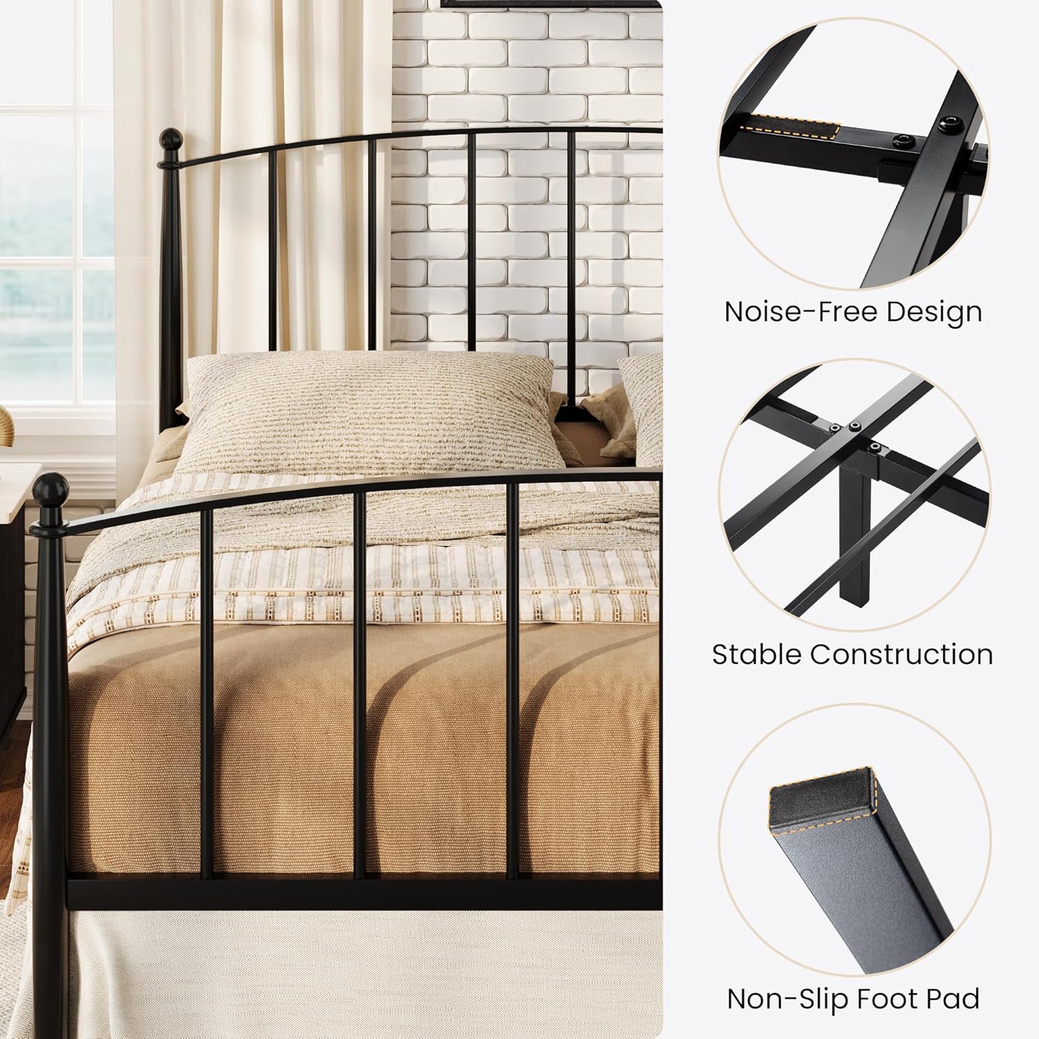 SHA CERLIN Queen Bed Frame - Metal Platform Bed with Victorian Iron Art Headboard & Footboard | Easy Assembly, Black