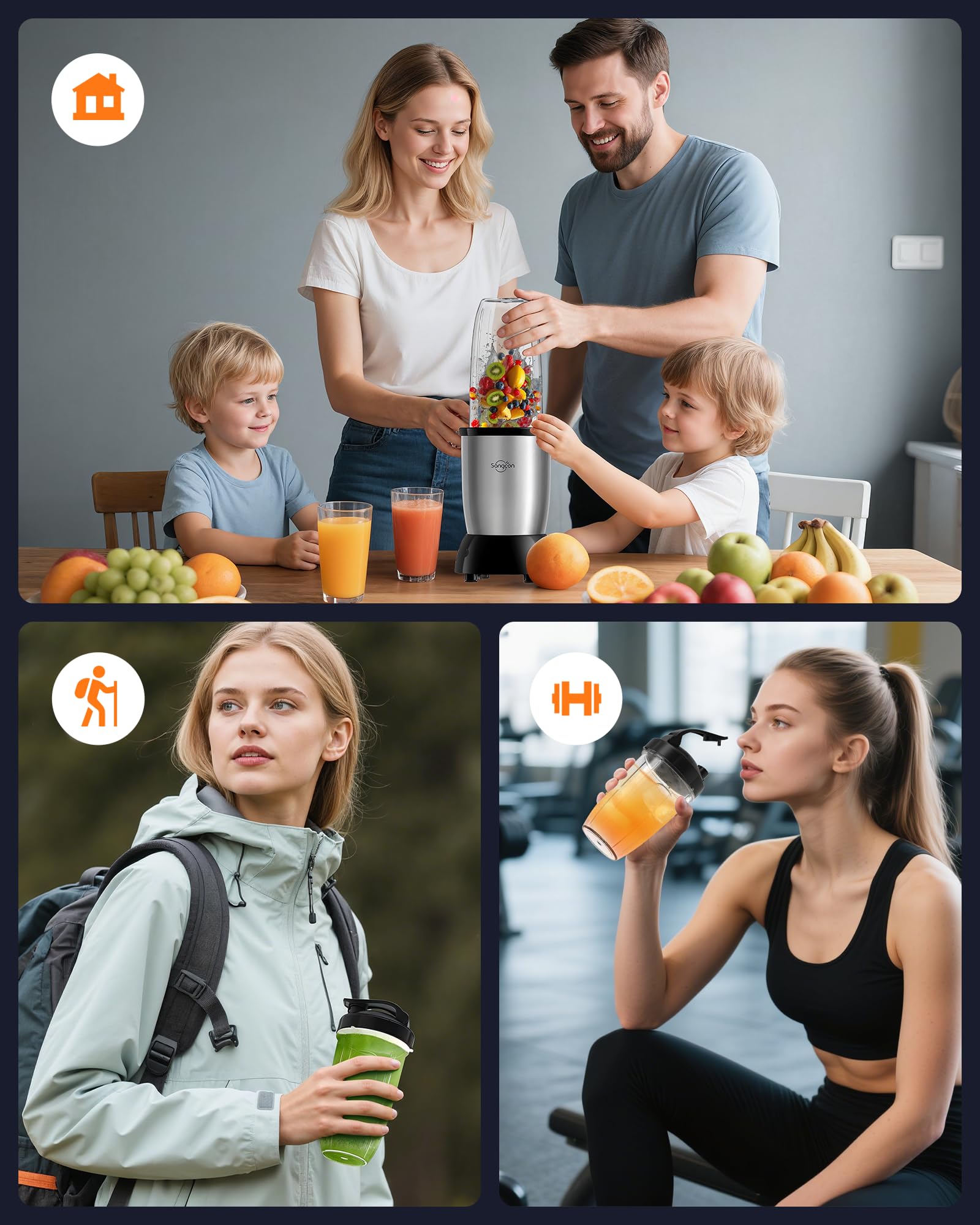 Sangcon 1000w Smoothie Blender for Kitchen, Blender for Smoothies, with 37oz/32oz/22oz Bpa-Free Cups – Upgraded Portable Personal Blenders for Shakes, Frozen fruit, Baby Food, Spice Grinding & More