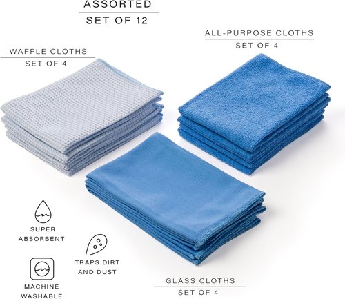BINO Microfiber Cleaning Towels - Ultra Absorbent Light Blue Ombre - 15x15 Inches | 12 Pack