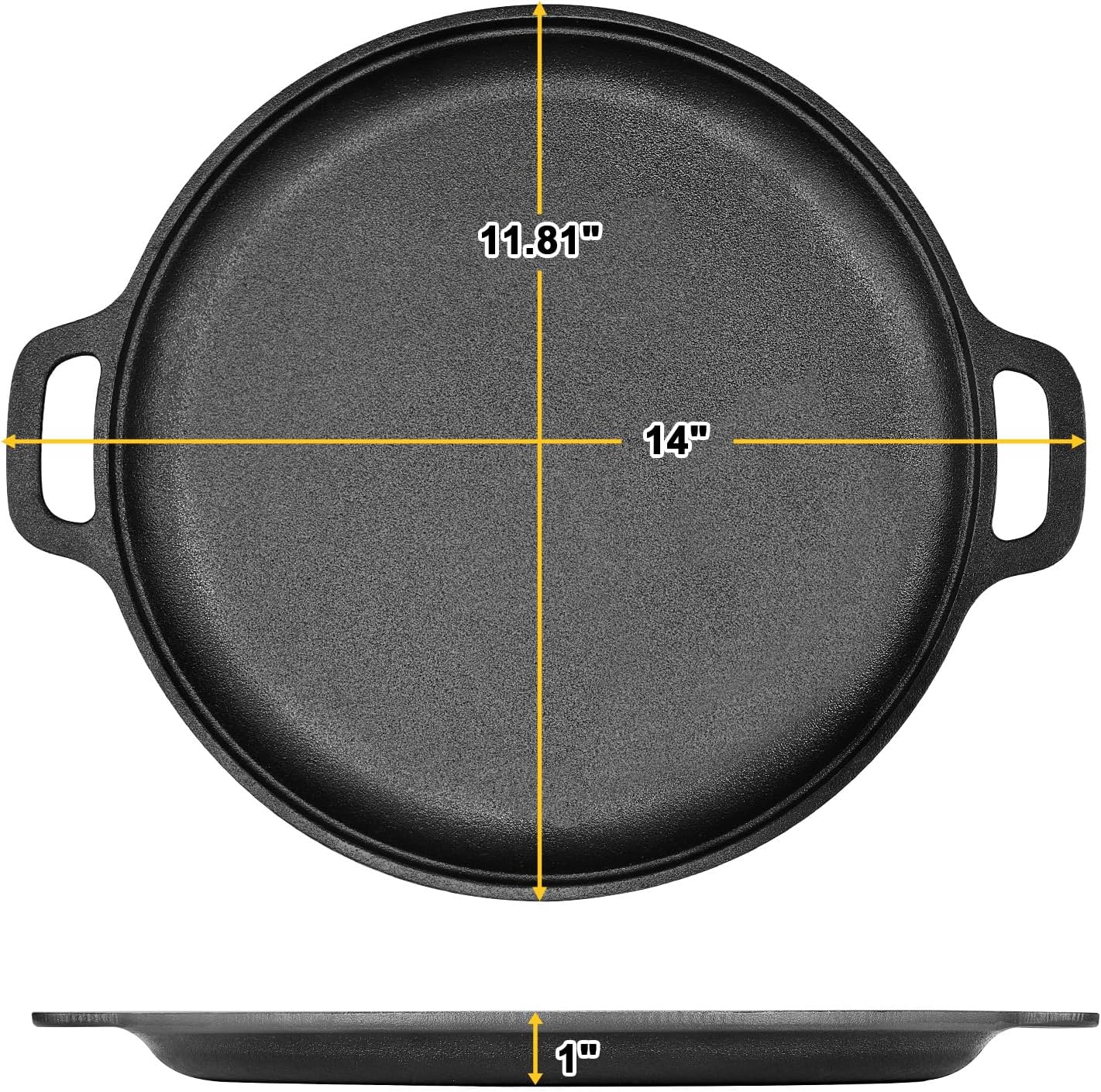 Skiennix 13.8 Inch Cast Iron Pizza Pan - Heavy-Duty Round Comal for Even Heating | Oven, Grill & Campfire Use