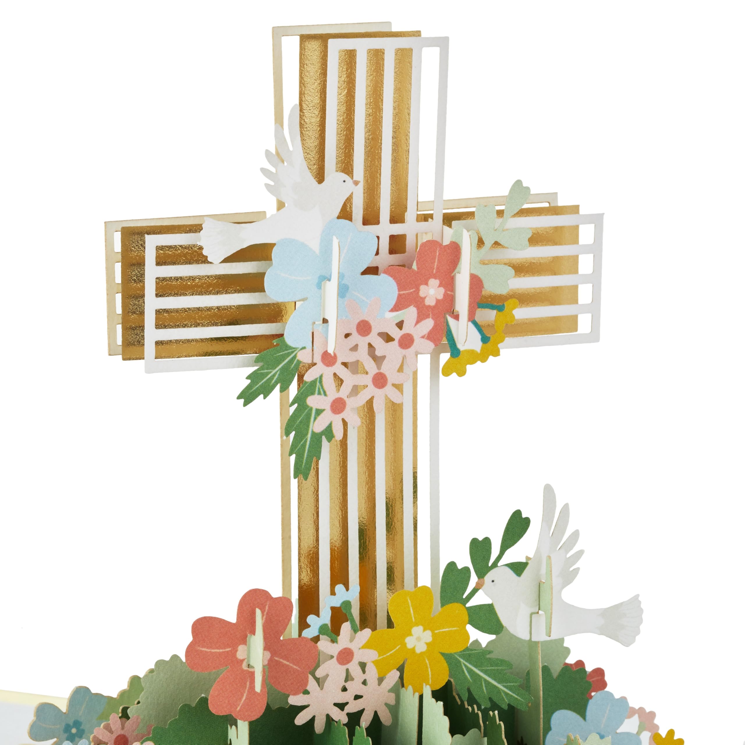 Hallmark Signature Paper Wonder Religious Pop Up Card (Cross with Flowers) for Birthdays, Baptisms, Confirmations
