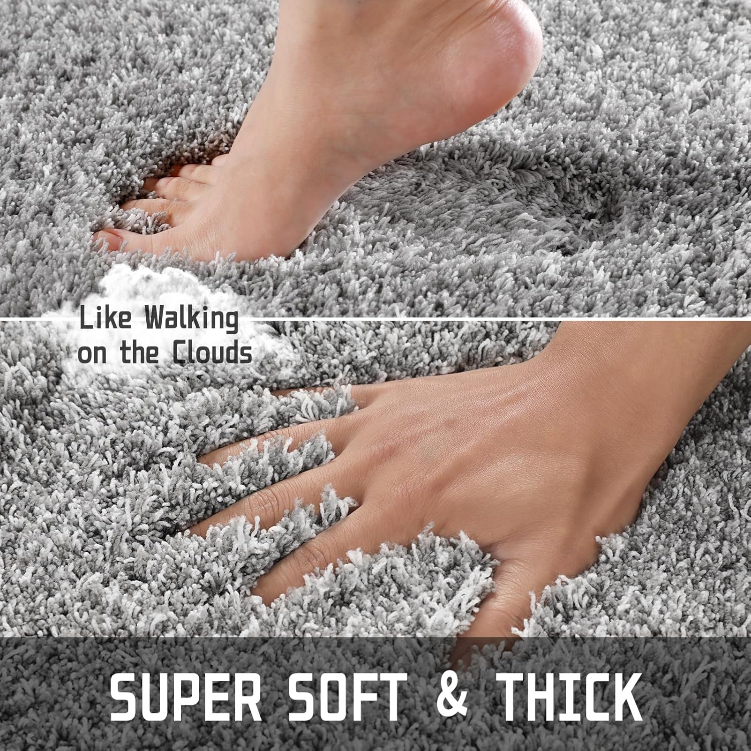 Yimobra Bathroom Rugs - Ultra Soft Non-Slip Washable Bath Mats | Plush Microfiber, 24x17, Light Gray & White