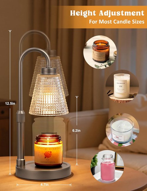 Innqoo Candle Warmer Lamp - Dimmable Gray Design with Timer | Adjustable Height for Jar Candles & Wax Melts