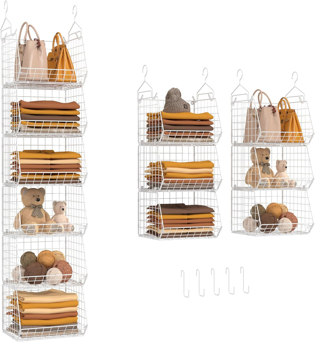 X-cosrack 6-Tier Closet Hanging Organizer - Versatile Clothes Shelves with Hooks for Shoes & Accessories
