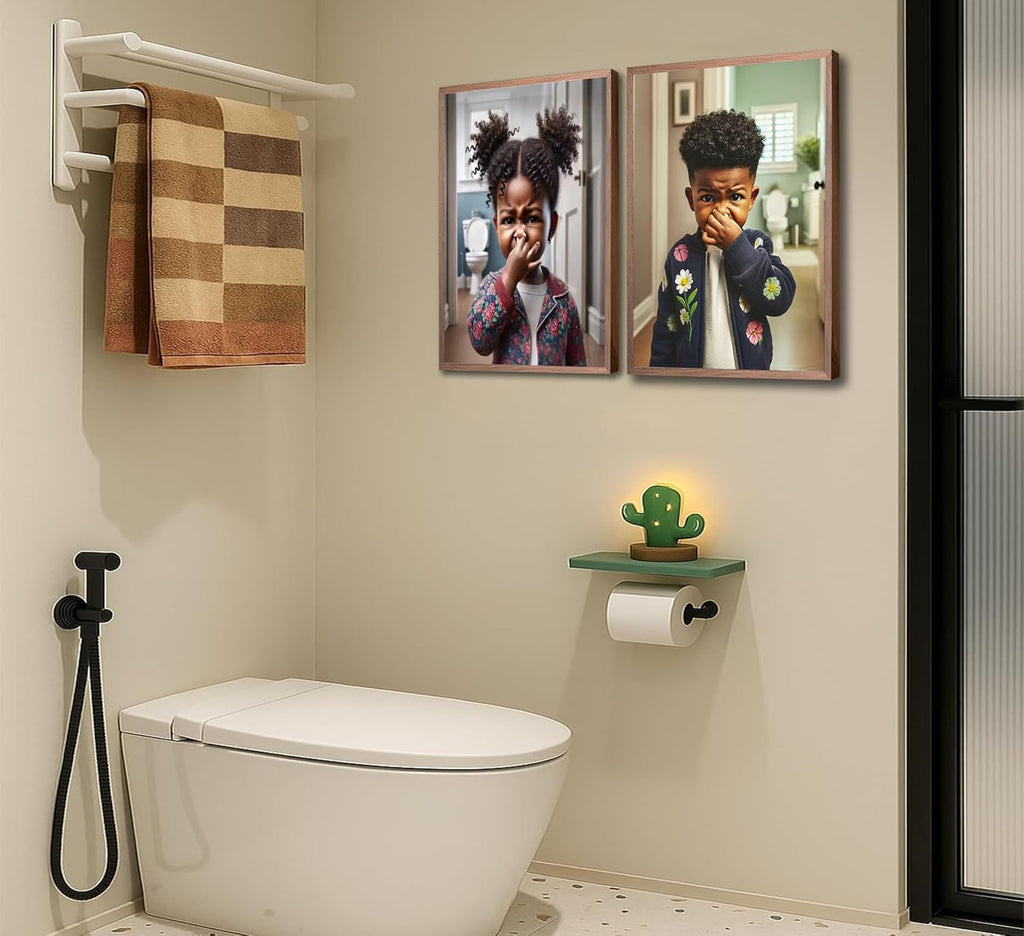 Regine Switzerland Funny Black Kids Bathroom Wall Art - 2Pcs Canvas Prints for Humorous Decor