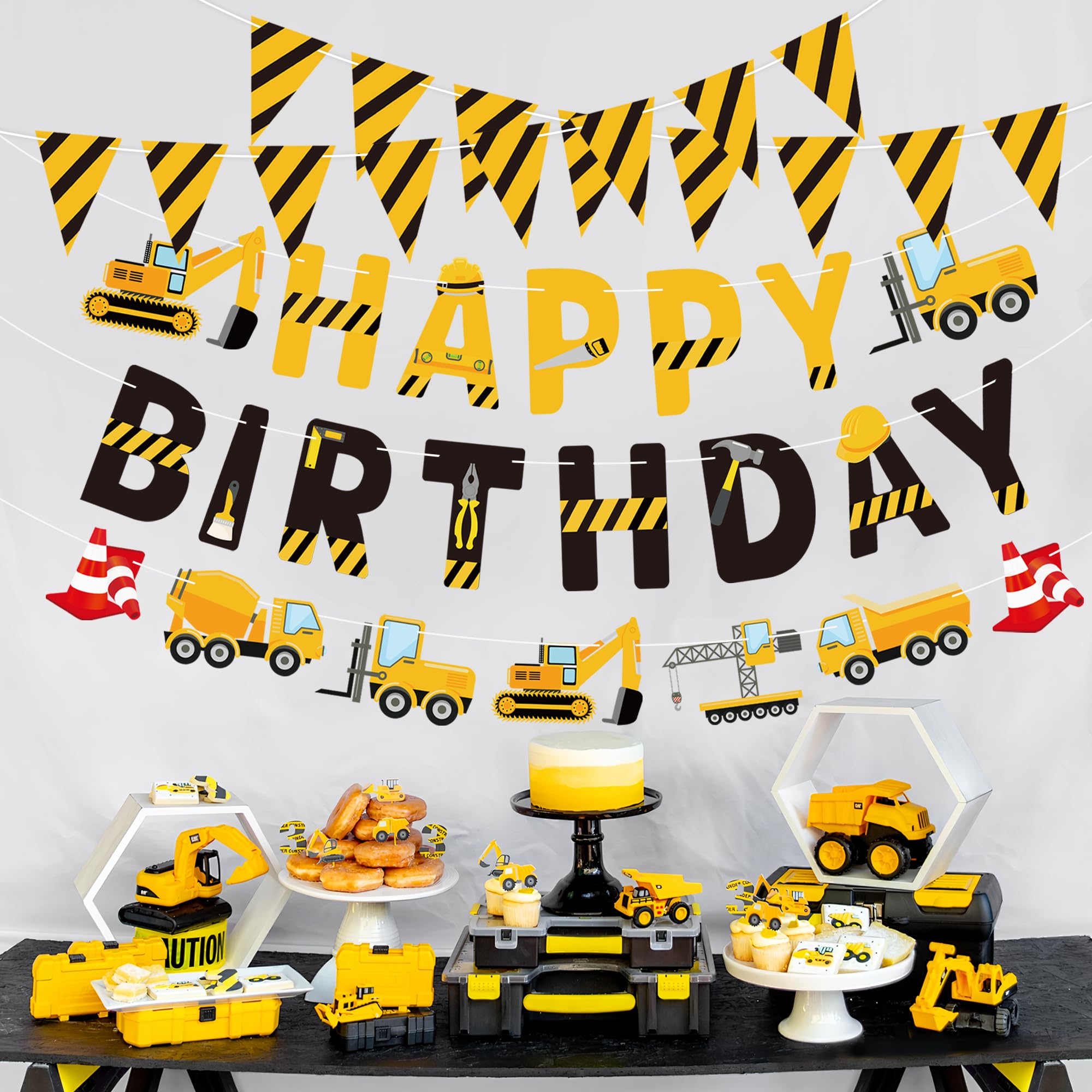 Construction Birthday Banners Vehicle Truck Paper Garlands Construction Pennant Flags Bunting Banners Happy Birthday Party Decor for Boys Construction Theme Birthday Party Decorations, Set of 5