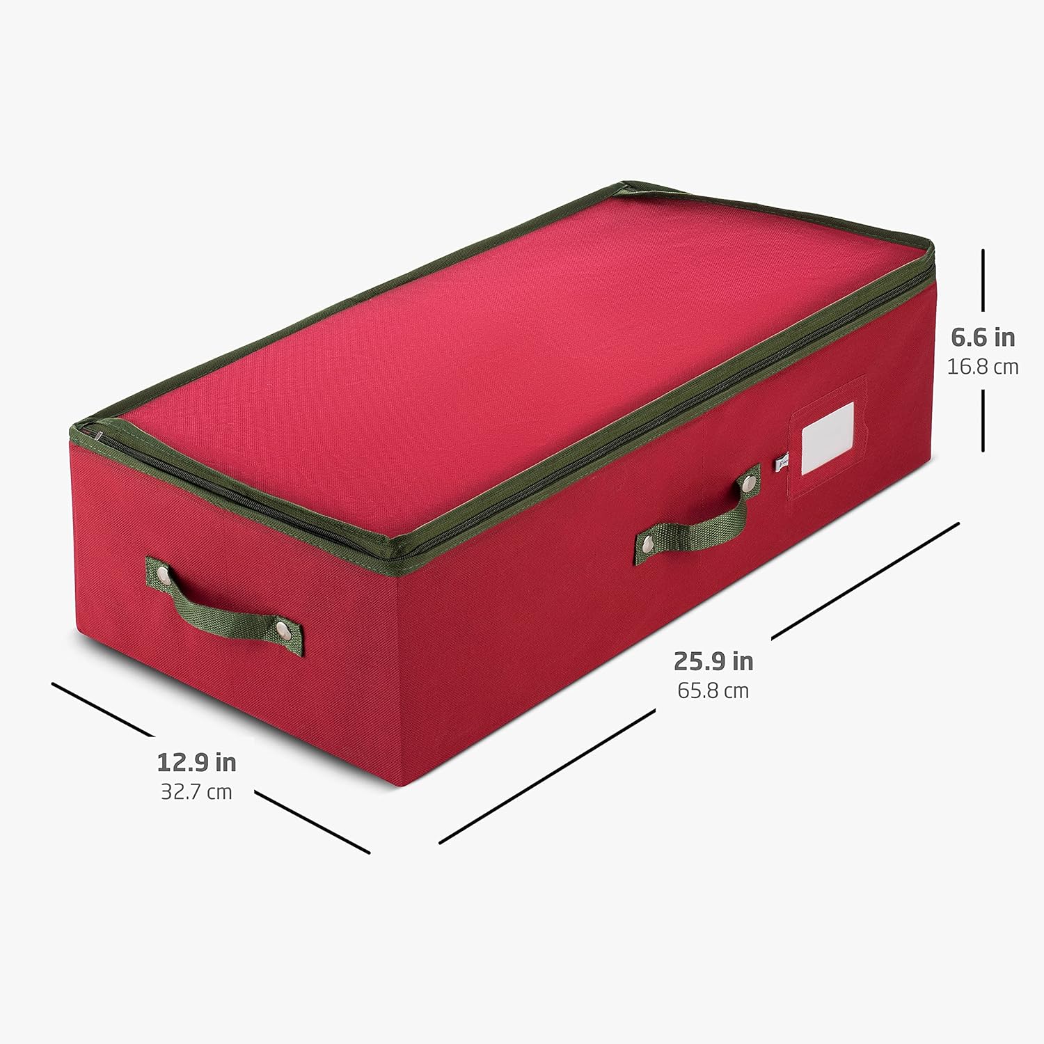 ZOBER Ornament Storage Box - Holds 64 3" Ornaments with Dividers - Durable Tear-Proof 600D Oxford Fabric | Red