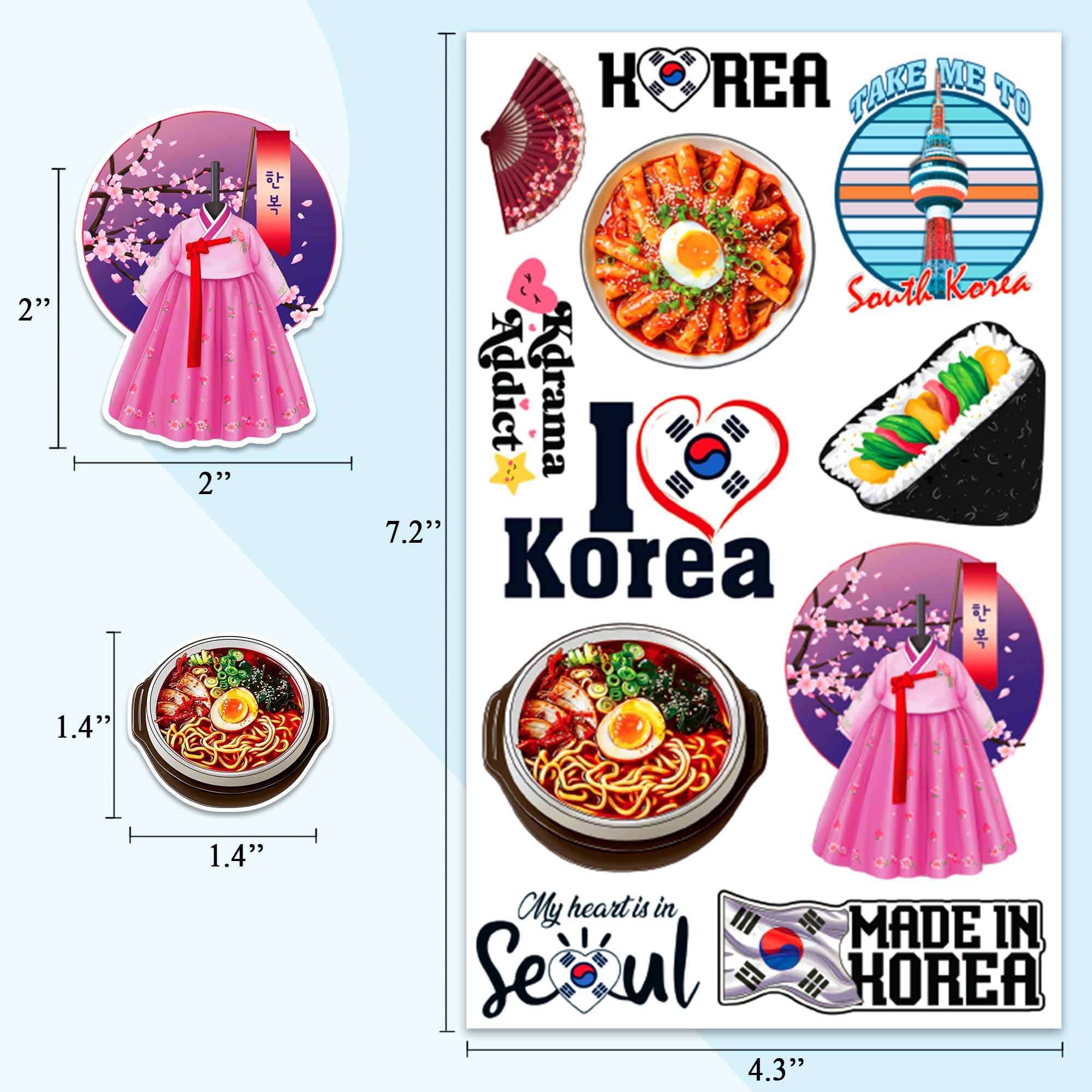 MONIZY Korea Travel Stickers 50 Pieces Vinyl Waterproof Decal for Laptop Water Bottle Phone Car Window Bike Motorcycle Stakeboard Scrapbook Korean Sticker Gifts