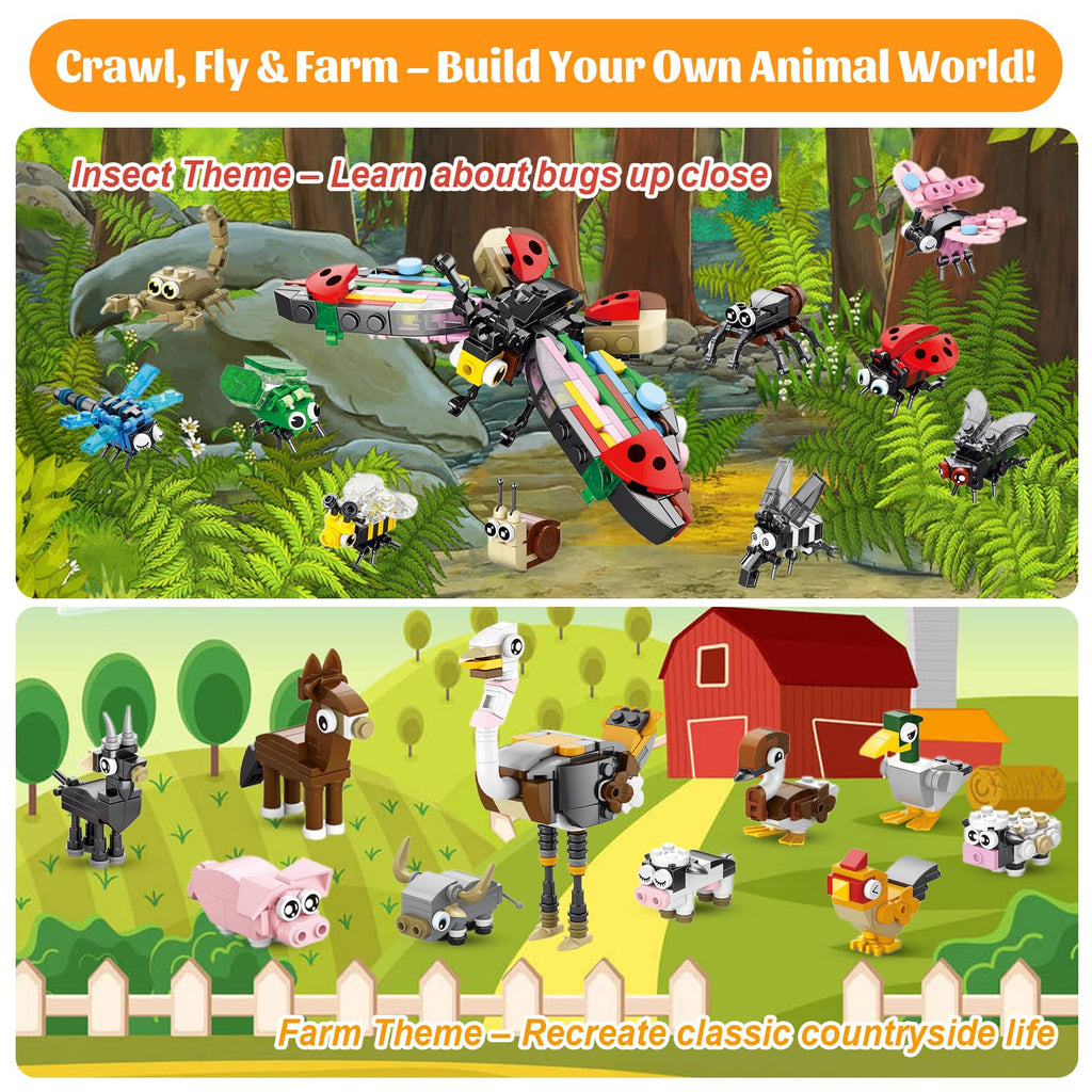 40 Packs Party Favors for Kids – 999+ PCS Animal Building Blocks, 4 Themes: Ocean Birds Insects Farm – DIY Toys for Boys Girls Ages 6-12, Goodie Bag Stuffers, Classroom Prizes, Easter Basket Stuffers