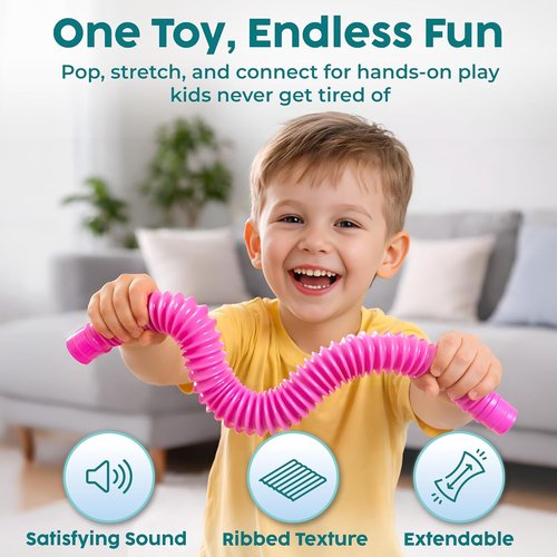 BUNMO Pop Tubes - Sensory Fidget Toys for Creative Play - Non-Mouthable 4 Pack - Hours of Fun for Kids