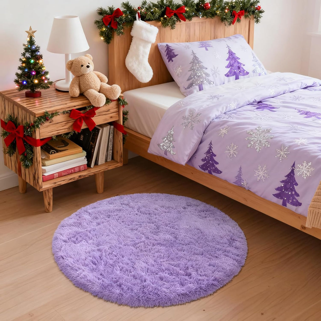 OLANLY Round Light Purple Area Rug - Soft, Fluffy, Machine Washable 2 ft Carpet for Bedroom & Nursery Decor