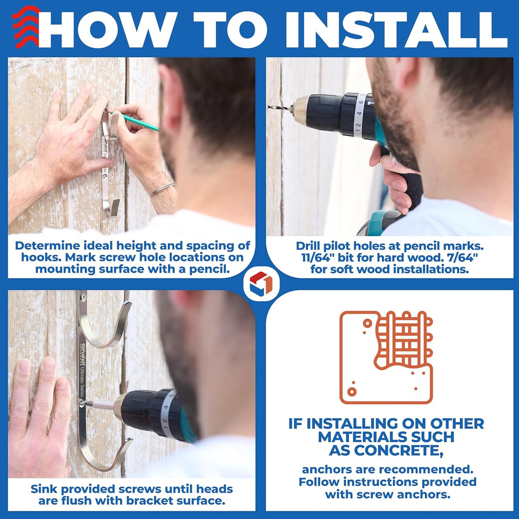 ProTuff Pool Pole Hanger Set - 2 Pack of Rust-Proof, UV-Resistant Stainless Steel Hooks - Easy Install for Fences, Walls & Decks