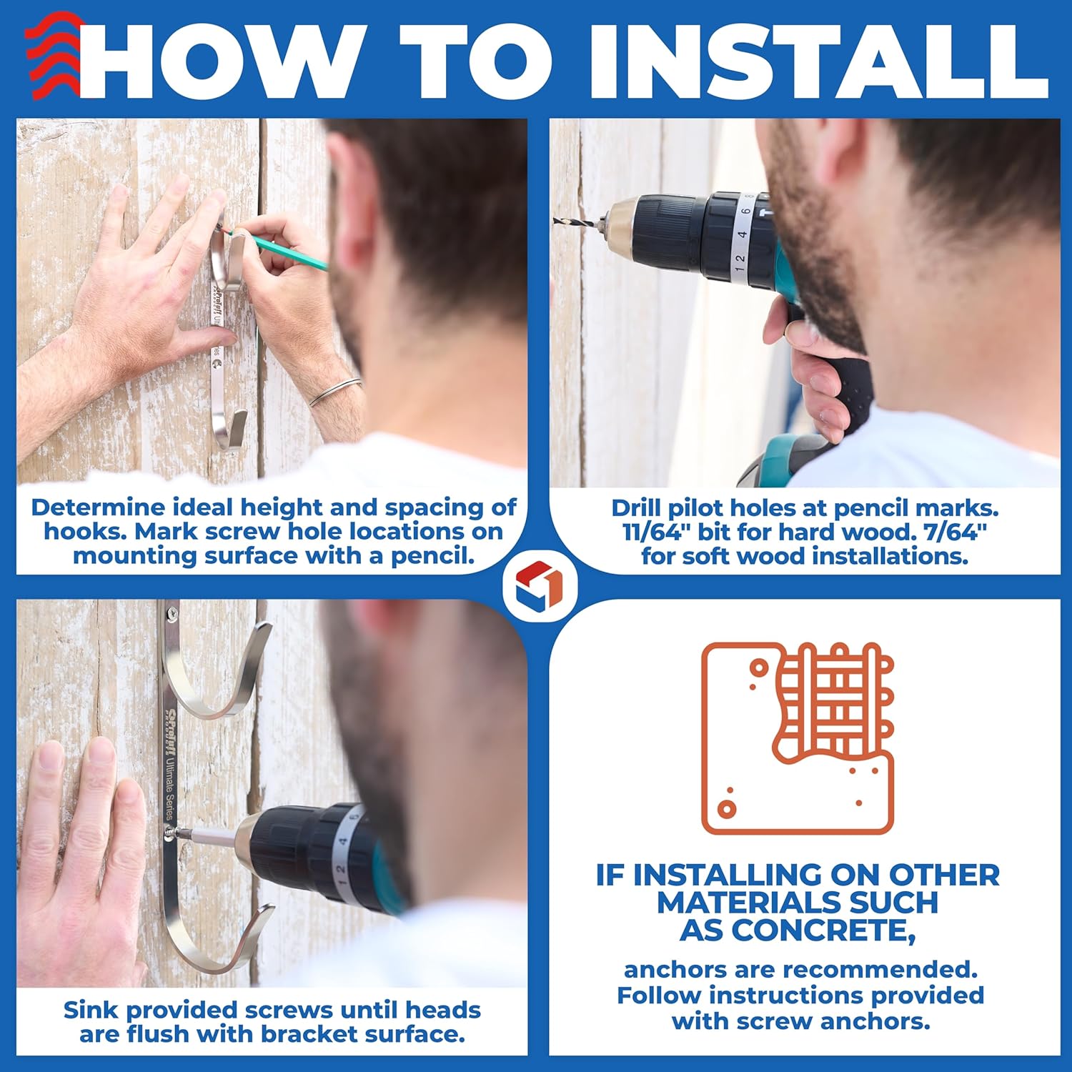 ProTuff Pool Pole Hanger Set - 2 Pack of Rust-Proof, UV-Resistant Stainless Steel Hooks - Easy Install for Fences, Walls & Decks