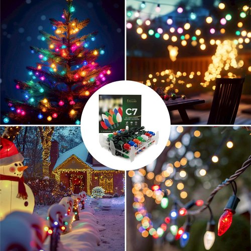 Formosa Lights C7 26ft Indoor/Outdoor Clear Incandescent Christmas String Lights with 25 Bulbs and E12 Base | 120V, 5W