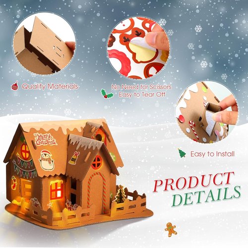 Hiboom 16-Piece Christmas Craft Kit - 3D Gingerbread House Set for Festive Holiday Fun
