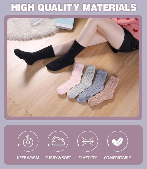 LANLEO Fuzzy Socks for Women - Soft Cozy Fluffy Winter Slipper Socks | Microfiber Plush Design