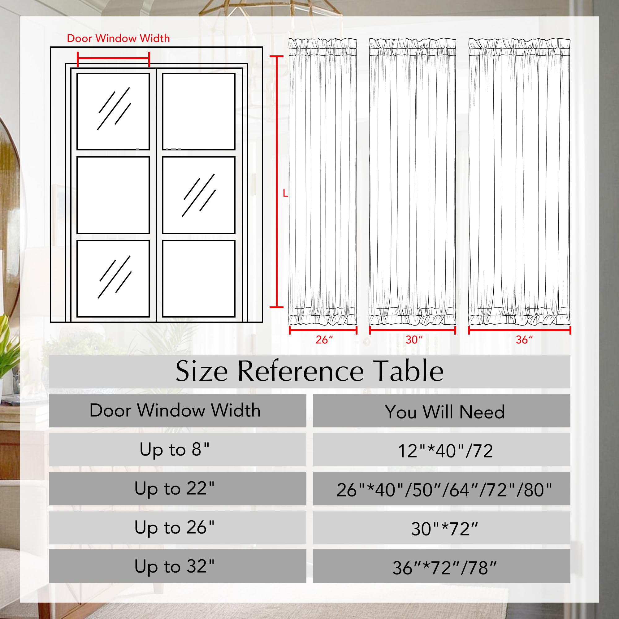 NICETOWN Linen Door Curtains for Boho Farmhouse Sliding Patio Door, Cream, 30 x 72 Inch for Glass Window, Top Bottom Rod Pocket Shades, 1 Panel