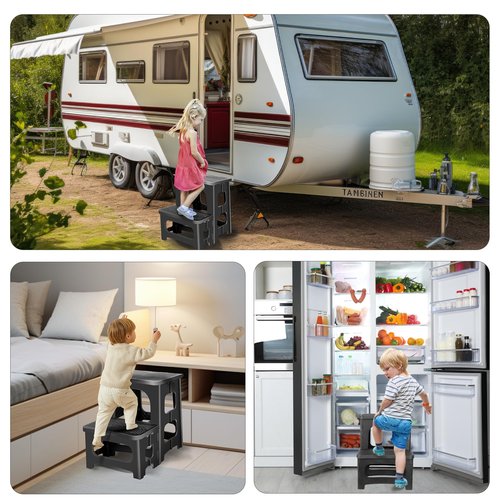 Folding 2 Step Stool for Kids Adults,Collapsible Rv Step Stool Holds 300LB,Anti-Slip Stool Portable Footstool Multifunctional for RV Home Kitchen Bedroom Office Bathroom