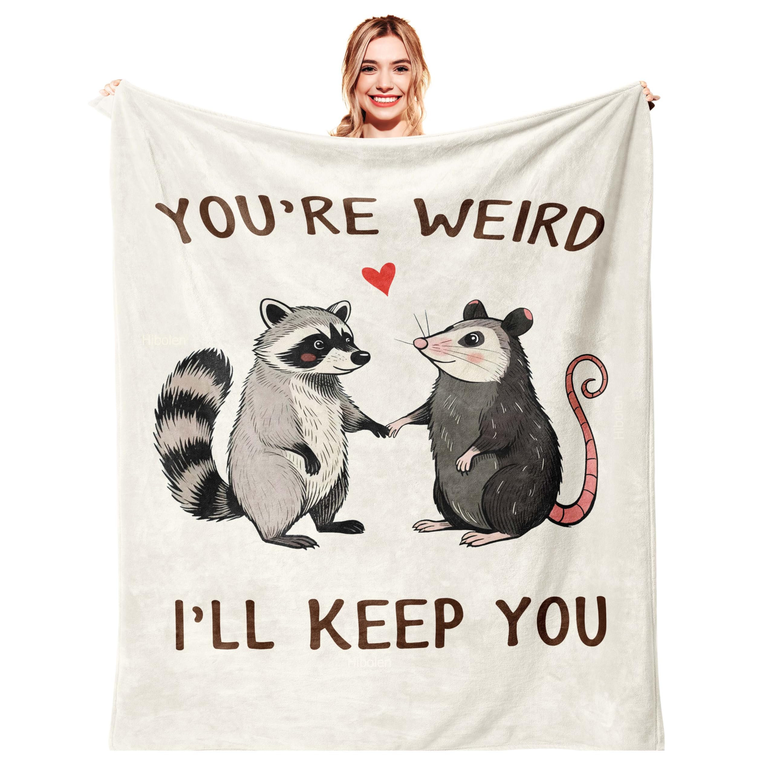 Hibolen Best Friend Birthday Gifts for Women Blanket 50"x60", Friendship Gifts for Women, Birthday Gifts for Woman Friendship, Bestie/Soul Sister Present, Raccoon and Opossum Throw