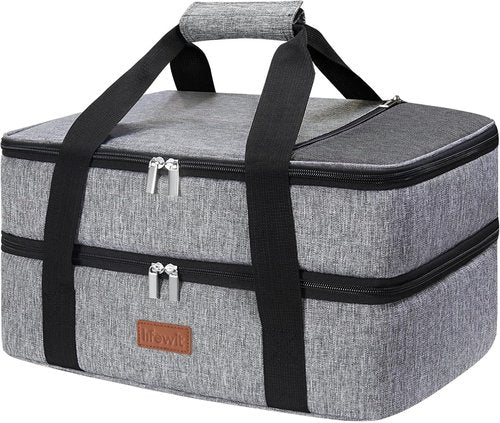 Lifewit Insulated Casserole Carrier - Double Decker Design for Hot or Cold Food | Fits 9"x13" Dish, Grey