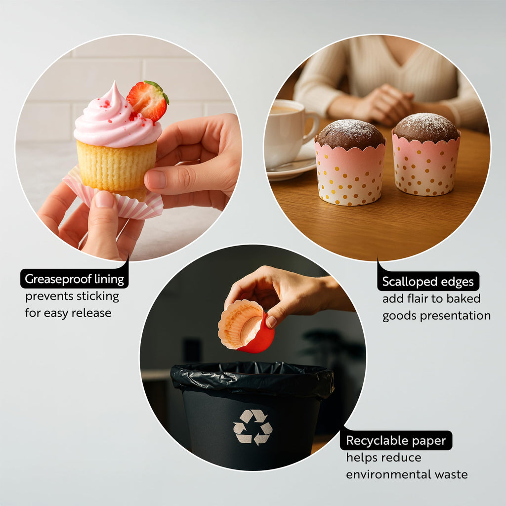 Restaurantware Panificio 4.5 Ounce Baking Cups 500 Disposable Paper Baking Cups - Greaseproof Oven-Ready Pink Paper Muffin Liners Microwavable Gold Rimmed Design