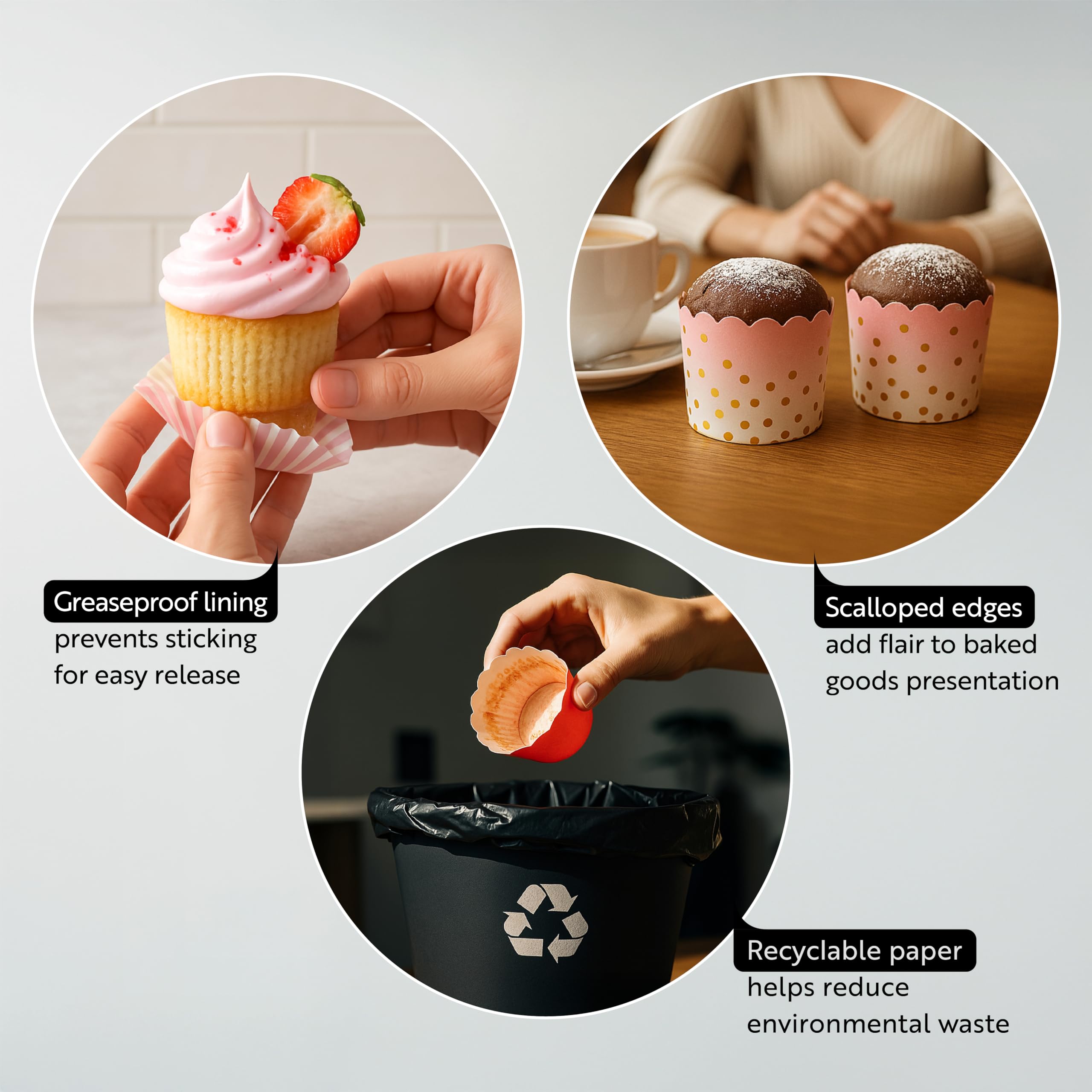 Restaurantware Panificio 4.5 Ounce Baking Cups 500 Disposable Paper Baking Cups - Greaseproof Oven-Ready Pink Paper Muffin Liners Microwavable Gold Rimmed Design