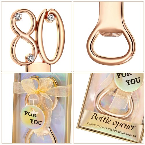 Boao 50 Pcs Birthday Bottle Opener Party Favors Rhinestones Birthday Souvenirs Wedding Anniversary for Guests Beer Opener Party Favors Decoration(Gold,80th Style)