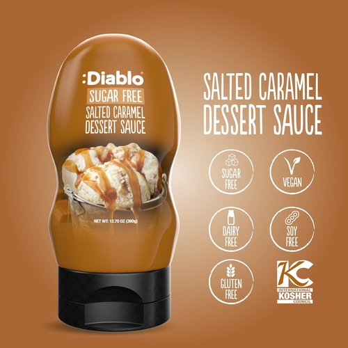 Diablo Sugar Free Salted Caramel Dessert Sauce - Premium Topping for Coffee, Waffles & Ice Cream, 360g (12.7oz)