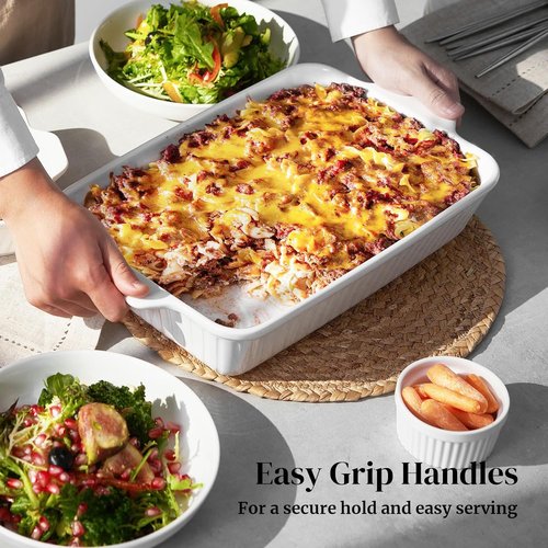 DOWAN Casserole Dishes Set - Ceramic Bakeware for Oven | 3-Piece Deep Lasagna Pan Set in Soft White (15.6''/12.2''/8.9'')