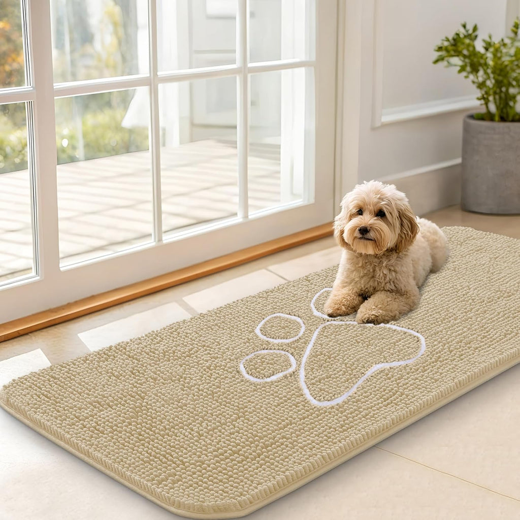 OLANLY Dog Door Mat - Absorbent Non-Slip Mud Mat for Paws | Quick Dry Chenille, 47x20, Beige