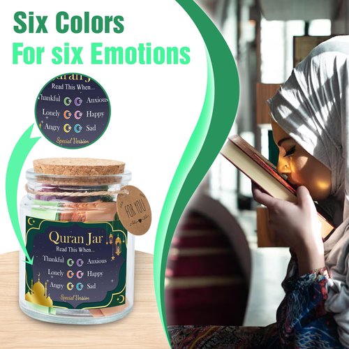 92 Quran Verse Jar - Islamic Decor & Gift Set, Small Quran Verses for Eid, Muslim Gifts for Men & Women, Islam Home Decoration, Spiritual Ramadan Gift