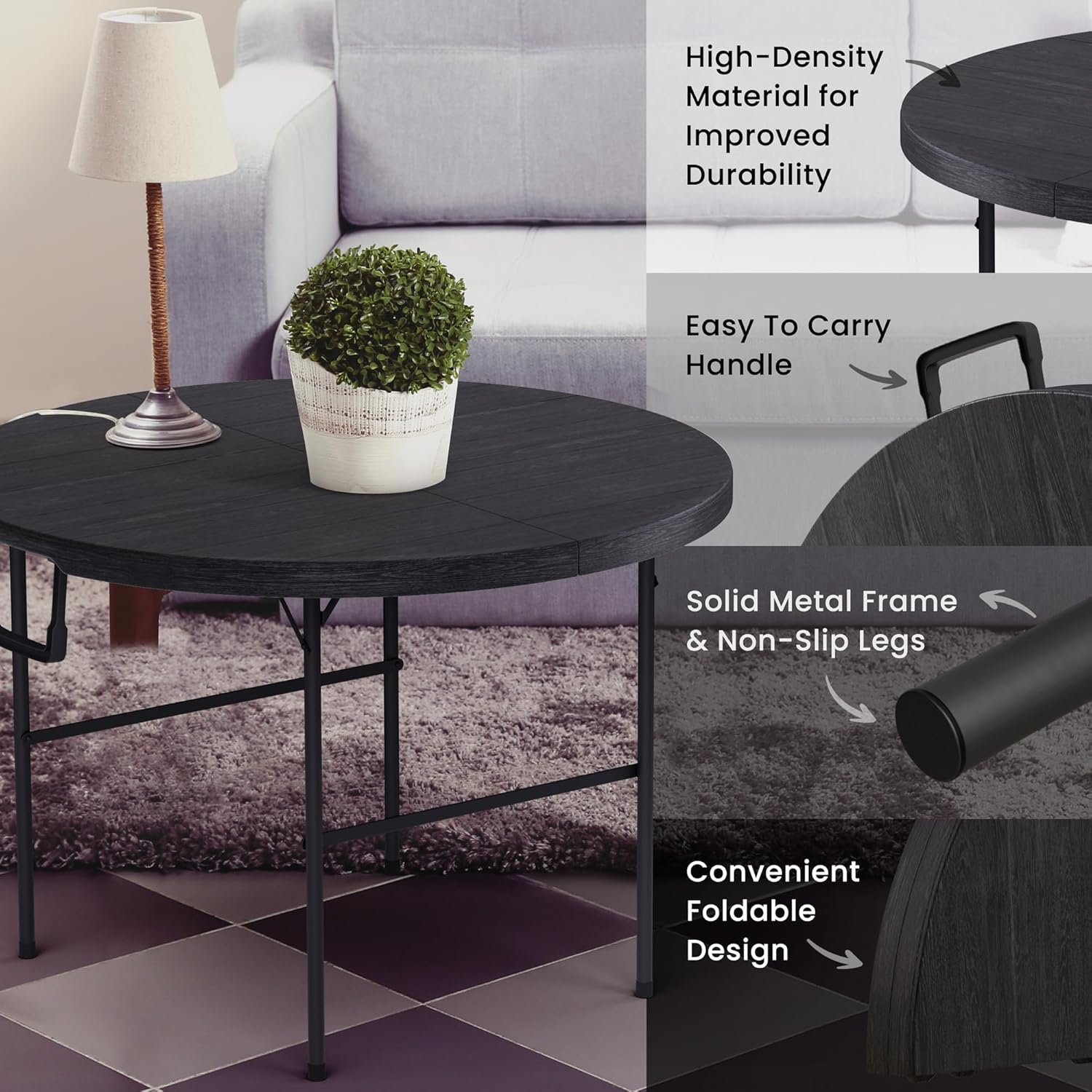 Modern Space 3.5 Feet Circular Round Foldable Table - Heavy Duty Portable Design for Indoor/Outdoor Events