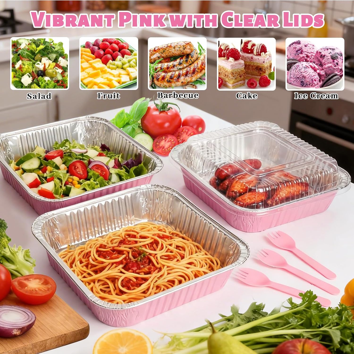 Pink Aluminum Baking Pans by [Brand Name] - 35 Pack 8x8 Inch with Lids | Perfect for Parties & Events