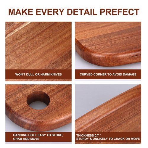 Gtencemen Small Acacia Wood Cutting Boards for Kitchen with Hanging – Medium Wooden Cutting Board for Vegetables, Fruit, Bread, Meat, Cheese, Charcuterie - BPA Free, 10" x 8"