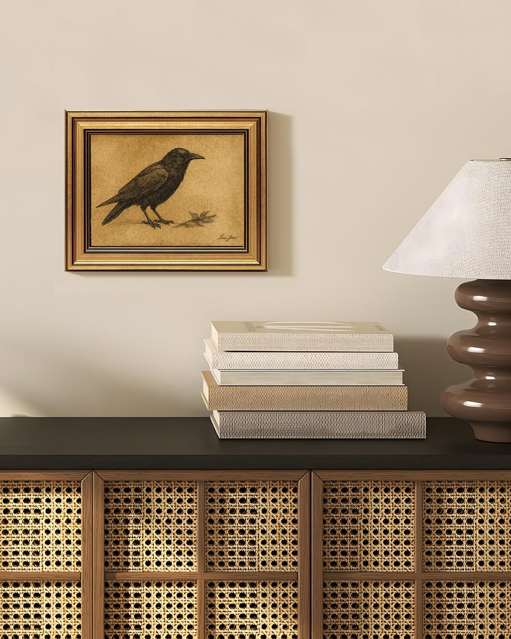 WHASAYART Gold Framed Crow Wall Art - Vintage Animal Canvas Prints for Living Room & Kitchen | 10L x 8W