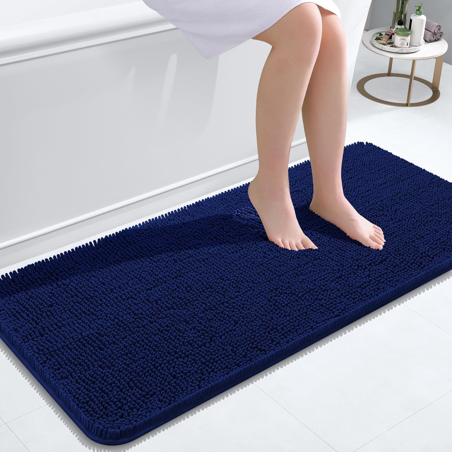 OLANLY Bathroom Runner Rugs - Extra Soft Chenille Bath Mats | 47x20, Quick Dry, Machine Washable, Navy