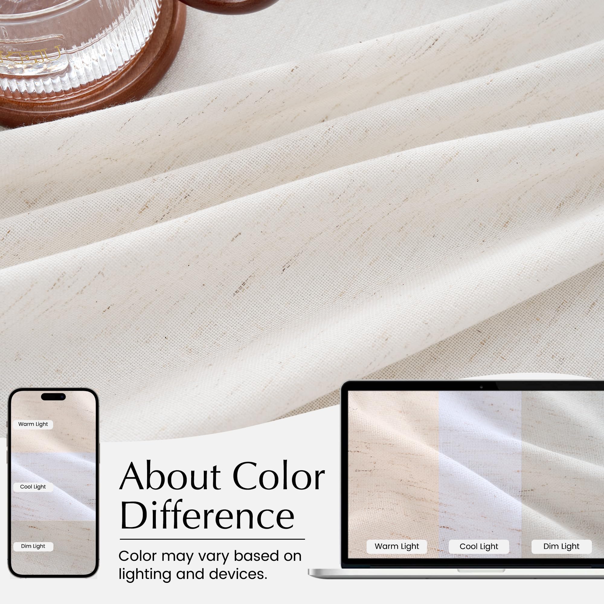 NICETOWN Pinch Pleated Linen Kitchen Curtains 24 Inches Long, 2 Panels Set Natural French Rustic Light Filtering Short Curtains for Cafe Bar Living Room Bedroom Window, 40" W x 24" L
