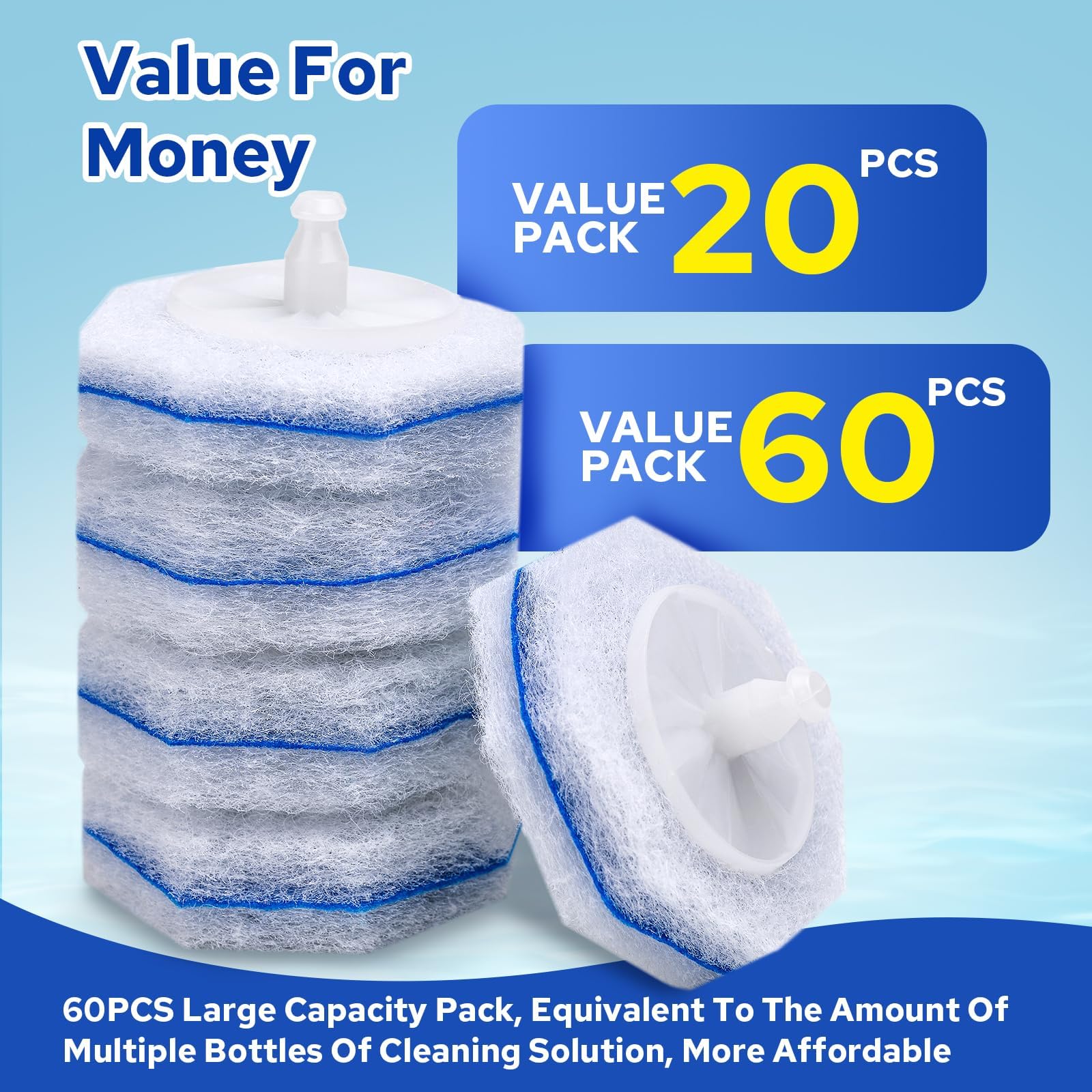 Cecailin® 60pcs Disposable Toilet Brush. Bathroom Cleaning. Disposable Bowl Cleaners Compatible with Most Toilet Brushes
