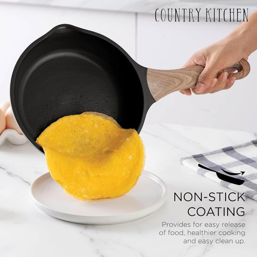 Country Kitchen Nonstick Pots and Pans Set - 14-Piece Cast Aluminum Cookware in Grey with Utensils