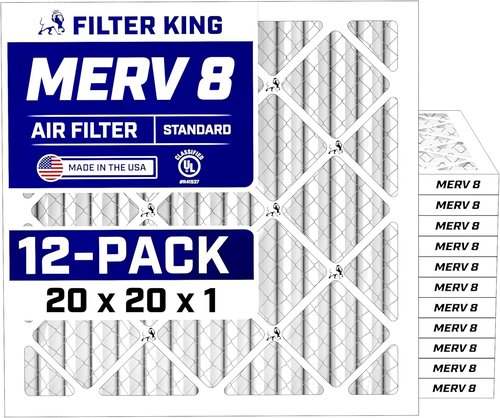 Filter King 20x20x1 Air Filter - MERV 8 Dust & Allergy Control | 12-Pack Pleated HVAC Filters
