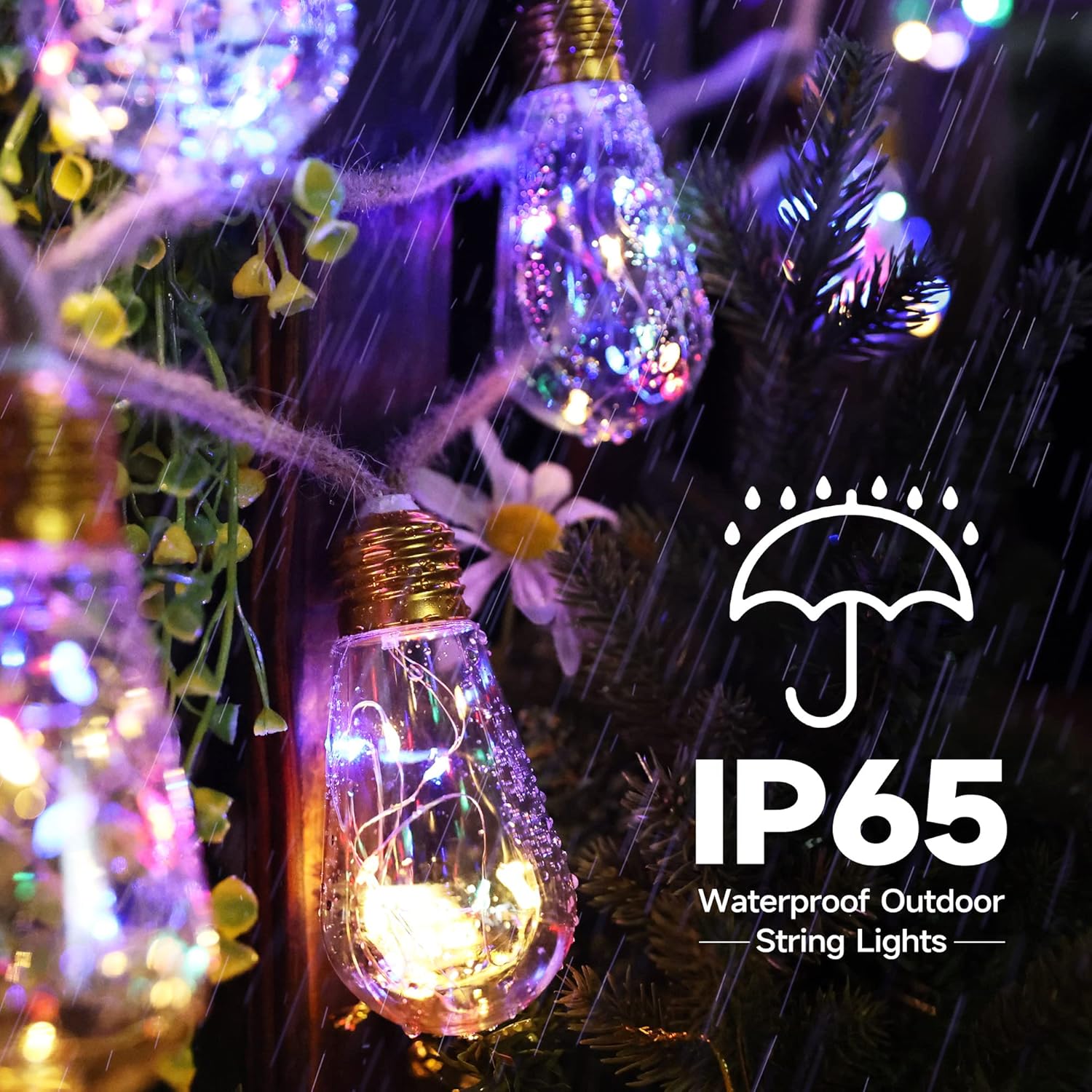 Solar Outdoor String Lights - 20Ft Vintage Rope Hemp | Waterproof Multicolor with 8 Modes & 16 Shatterproof Bulbs